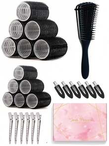 18PCS Hair Rollers Hair Curlers, Rollers, Curlers For Long Hair Thick, Jumbo Large Medium Small Rollers Set, 18 Clips And1pc Gift Box And 1pccn Massage Comb Beauty Home Hair Accessories Hair Styling Kit Hair Tool Kit - Multicolor - View 15