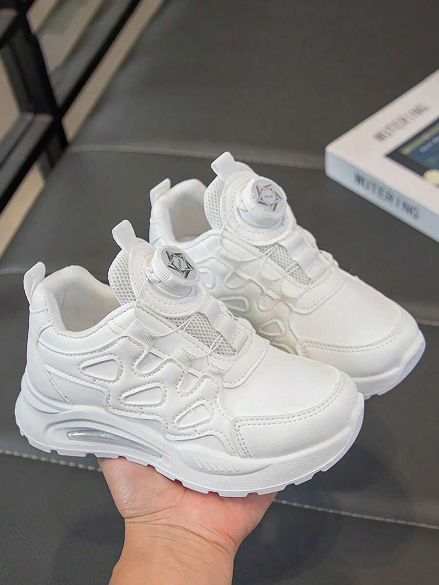 Kids' Casual Sneakers With Rotating Buckle - Breathable, Non-Slip, Comfort Fit For Boys & Girls - Solid/Random Patterns - White - View 1