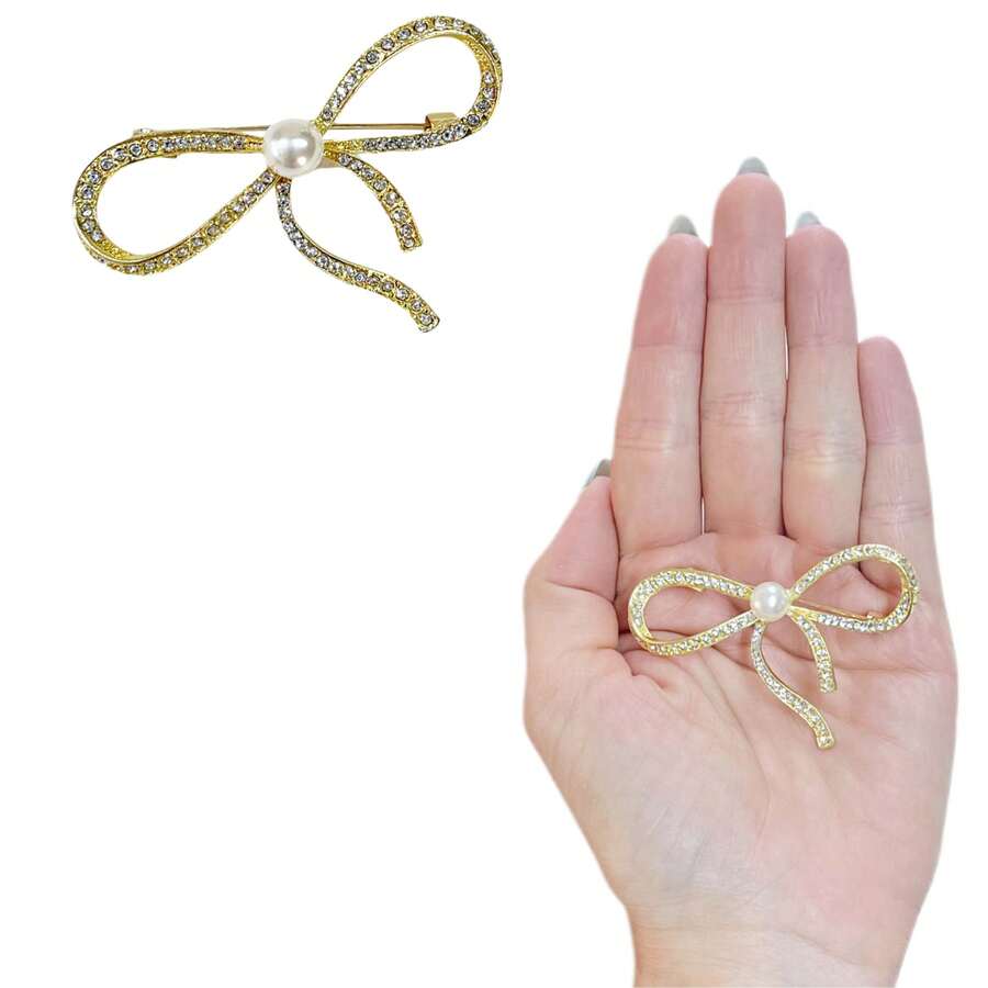 Metal Brooch With Pin, Rhinestones, Pearls, Embellishment For Scarf, Clothing. - 查看 1