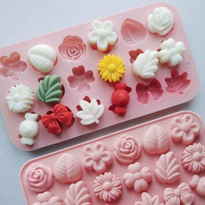 1pc 18-Cavities Silicone Candle Molds, Floral & Heart-Shaped Candle Silicone Mold For Candle Making, Jewelry Making, Candle Making Supplies, Jewelry Making Tools, Decorative Candle Molds Home Decor