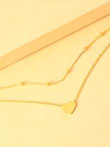 1pc Gold Tone Double-Layer Metal Ball & Heart Anklet, Women Beach Foot Jewelry - Gold - View 4