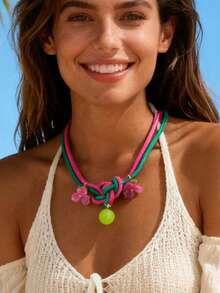 1pc Geometric Sphere Petal Rope Niche Necklace, Suitable For Women Beach Vacation Wear, Unique Gift - 31388-nek-rg-eP - View 2