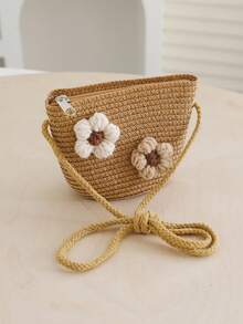 Children's Straw Bag, Cute Girls' Shoulder Crossbody Bag, Beach Woven Bag, Spring/Summer - 2 Flowers - View 7