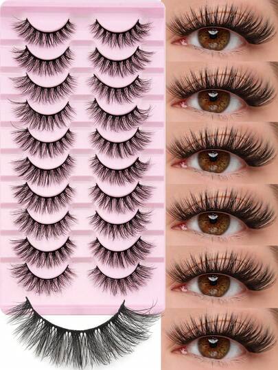 10 Pairs Of D-Shaped Curled Russian Strip False Eyelashes, Natural And Voluminous, Delicate And Dramatic 3D Effect. (False Eyelashes, Strip False Eyelashes, Eyelashes, False Eyelashes)