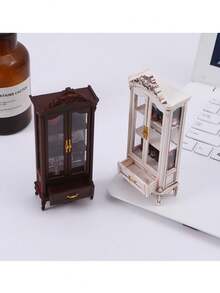 1pc Vintage Style Mini Wine Cabinet - Ivory White/Brown/Dark Brown Finish, Suitable For 1:12 Scale Miniature House (Miniature Model, Display) - Collectible Furniture, Living Room Furniture Decor, New Dollhouse Accessory - Multicolor - View 2
