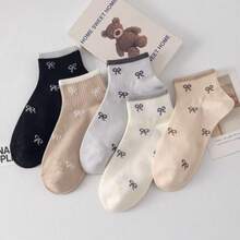 5 pares de calcetines invisibles de tobillo con rayas y moños lindos, transpirables, para mujer, adecuados para uso diario y casual, para todas las estaciones - Multicolor - Ver 6
