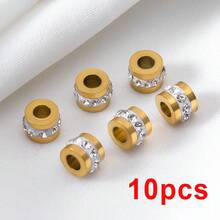 10pcs Stainless Steel Rhinestone Large Hole Spacer Beads, Suitable For DIY Necklace, Bracelet, Jewelry Making - 10Pcs - View 12