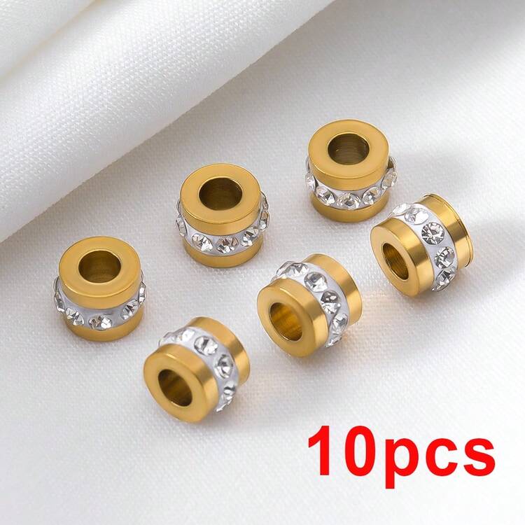 10pcs Stainless Steel Rhinestone Large Hole Spacer Beads, Suitable For DIY Necklace, Bracelet, Jewelry Making - 10Pcs - View 11