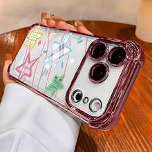 1个新款极简星形电镀气囊防摔/加厚透明TPU保护壳，适用于苹果17 Pro Max/16 Pro Max/16 Pro/16/13 Pro Max/12 Pro Max/11/15 Pro Max/14 Pro Max/三星Galaxy SAM/荣耀Note 13 Pro/S23 Ultra/S24 Ultra/S25/A56等手机保护套 - 粉色 - 查看 4