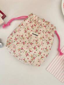 1个装花朵图案便携单层抽绳小布袋，旅行收纳袋，女士旅行发夹首饰收纳袋，化妆品收纳袋，零钱包，餐巾纸收纳袋，卫生巾收纳袋，纪念品包装袋，适合旅行、上学、度假、生日礼物、结婚礼物、新年礼物，化妆包，化妆品收纳袋，洗漱包，化妆品收纳袋，化妆包，洗漱旅行袋，度假必备好物，女士礼物 - 彩色 - 查看 12