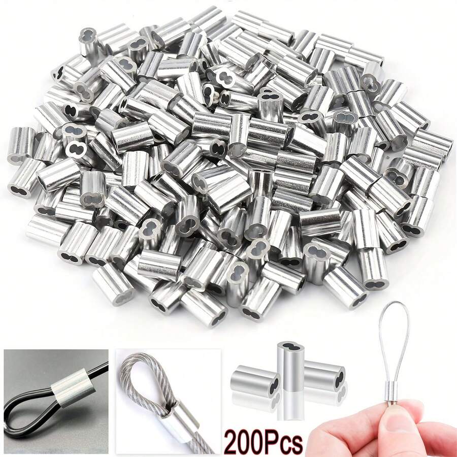 200pcs 1/16" Aluminum Crimping Sleeves, Cable Ferrule Steel Wire Rope Sleeves - 200Pcs - View 1