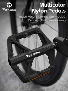 WEST BIKING 1对多色尼龙自行车脚踏，MTB超轻密封轴承耐用宽平防滑脚踏，防水双DU自行车脚踏配件 - 多色 - 查看 1