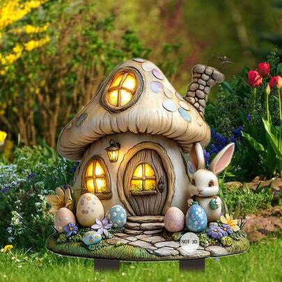 Fairy Tale Forest Mushroom House Garden Stake, 2D Acrylic Lawn Yard Planter Decor