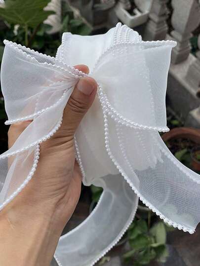 1条鱼尾珍珠装饰丝带，珍珠边花朵丝带蝴蝶结发夹，DIY波浪丝带，礼品包装丝带，装饰丝带，适用于发夹、蝴蝶结、婚礼、情人节、母亲节、新年、生日、头饰、鲜花、礼物、蛋糕和烘焙食品包装、蝴蝶结、DIY、礼盒和花束、万圣节、圣诞节