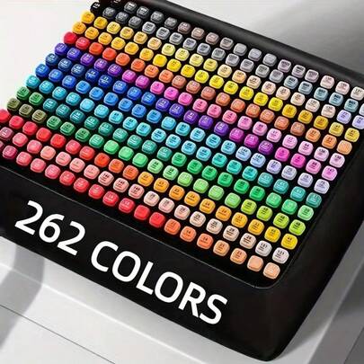 262pcs Double-Ended Markers, Highlighters, Permanent Markers, Suitable For Sketching, Anime Drawing, Office Supplies, Great For Christmas And Birthday Gifts