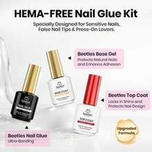 Beetles HEMA-Free Nail Tips Glue Kit, All-In-One Nail Extension Kit For Press On False Nails, DIY Salon Manicure At Home - 3Pcs 15Ml HEMA-free Nail Glue Base Top Coat Set - View 2