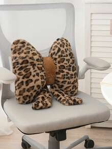 1个蝴蝶结装饰抱枕，可爱柔软毛绒靠垫，适用于沙发、卧室、客厅、家居装饰、日常聚会、婚礼、情人节、复活节和其他场合 - 豹紋棕色 - 查看 4