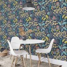 植物图案海军蓝自粘墙纸，深色植物印花，防水可移除装修墙纸 - 1PC - 查看 3