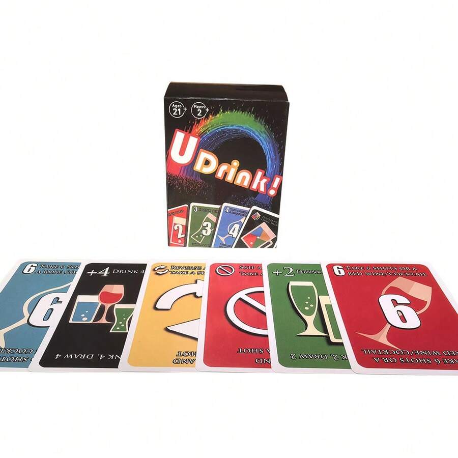 1pc Udrink Card Game, Boxed Portable Party Card Game, Quick Thinking. Let's Get Started! Fast-Paced Multiplayer Party Card Game, Festival Gift Party Games Activities - Multicolor - View 1