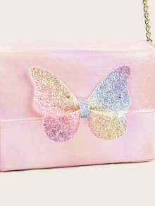 Bolso bandolera de mariposa con correa de cadena iridiscente de moda para niños - Rosa - Ver 6
