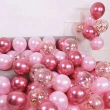 52个珍珠粉色金属亮片气球套装，适合生日派对装饰、婚礼、新娘送礼会、婴儿派对 - 查看 3