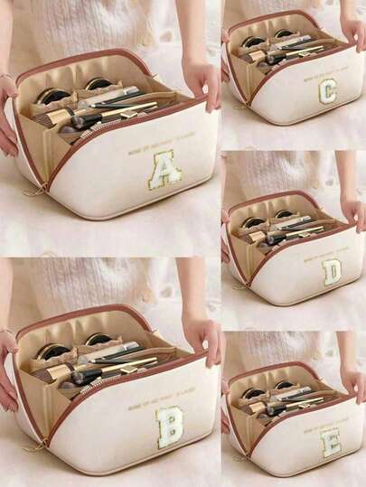 Multifunctional Travel Makeup Bag, Monogram Cosmetic Organizer Bag, PU Leather Waterproof Makeup Bag, Large Capacity Double-Layer Makeup Bag, Cosmetic Storage And Organization, Ideal Gift For Women, Christmas Gift, And Perfect Gift For Her