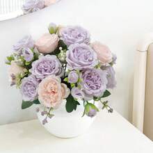 Bó hoa giả 1/3 gồm hoa oải hương và mẫu đơn màu hồng nhạt - Cánh hoa và thân hoa giả sống động như thật, thích hợp để trang trí đám cưới, bó hoa cô dâu, trang trí lớp học, bình hoa gia đình, tiệc vườn, sinh nhật, quà tặng ngày Valentine và quà tốt nghiệp. - Tím nhạt + hồng nhạt - Xem 11
