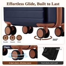 Suitcase Cabin Size Carry On 20 24 28 Inch 3 Piece Set Hard Shell Lightweight Spinner Wheels Combination Lock Telescopic Handle Travel Luggage - Navy Blue - View 6