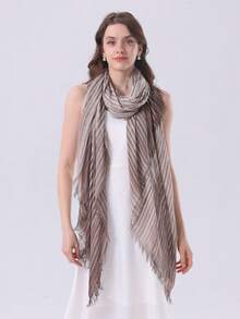 1pc Ombre Elegant Woven Fabric Scarf, Suitable For Spring And Autumn - Brown - View 5