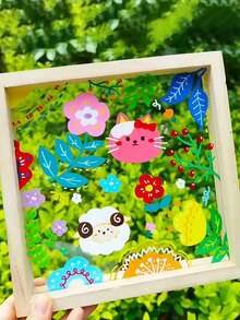 1 pieza Marco de pintura de vidrio acrílico, Marco de foto de madera con graffiti, Marco de pintura de espécimen floral DIY - Más - Ver 5