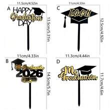 1pc/3pcs/5pcs Black & Gold Acrylic 2026 Graduation Cake Topper, Suitable For Graduation Theme Party DIY Cake Baking Decoration - Multicolor - View 7