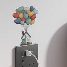 1/3pcs 2D Heart Balloon House Self-Adhesive Light Switch Stickers, Cute Cartoon Wall Decor Gift, Suitable For Living Room, Bedroom, Bathroom, Coffee Bar, Home Party - Balloon Switch Sticker - View 2