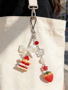 1个草莓蛋糕造型钥匙扣，可爱弹簧扣串珠包包挂饰 - 彩色 - 查看 7