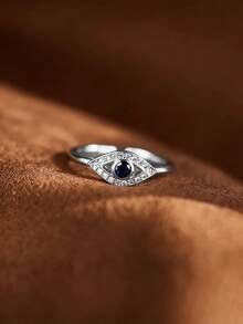 1pc 925 Sterling Silver Minimalist Demon Eye Blue Zirconia Ring, Everyday Wear For Women - Evil Eye - View 4