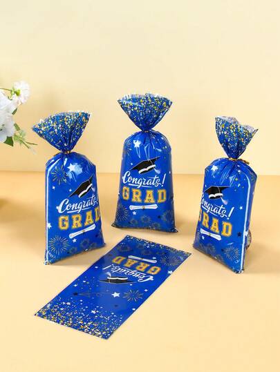 25/50/100Pcs Blue Gold Graduation Gift Bag,Candy Bag, Congrats Grad Gift Wrapping Bag,Candy Cookie Food Packaging Bag,Graduation Party Favor Bags,Treat Bag,Graduation Party Decor,Congratulations Graduation Celebration Decor,Class Of 2026 Graduation Party Supplies,Graduation Season Candy Packaging Bag,Graduation Gifts,Party Favor,Table Decor,Graduation Decorations 2026