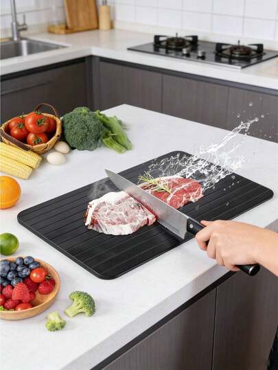 1 pieza Bandeja de descongelación de aleación de aluminio, adecuada para cortar carne de res, cordero y pescado, diseño reversible, esencial para la cocina del hogar