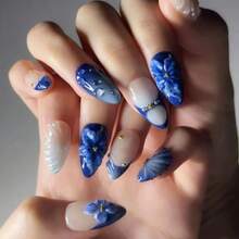 24pcs/Set 3D Nails Women Girls Medium Almond Tips Leopard Polka 3D Embossed Flowers Design Press On False Nail Art - 3801 - 查看 12