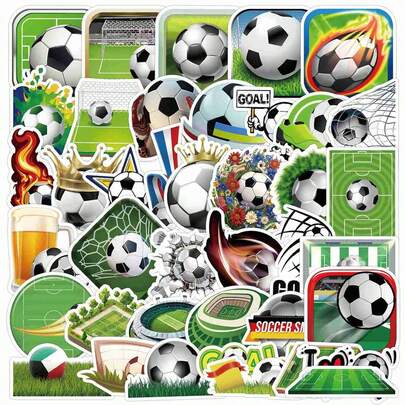 1set/50pcs 2026 New Top Popular Football Match Theme Stickers, A Set Containing Multiple Cool Designs, Full Of Football Elements And Full Of Sports Feel. Made Of Waterproof Material, With Clear Patterns And Firm Adhesion, It Can Be Used To Decorate Stationery, Water Bottles, Skateboards, Suitcases, Etc., With Unlimited DIY Creativity.