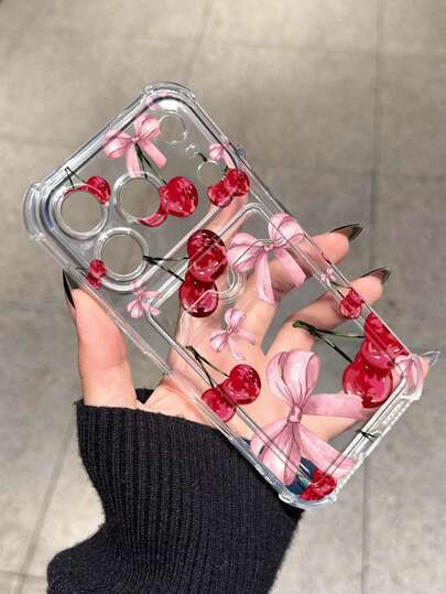 Funda de teléfono a prueba de golpes con decoración de lazo de cereza compatible con Apple 17/16/14 Pro Max, modelo nuevo de alta calidad 13, 15, estilo Ins 12/12 Pro, 11, 15 Pro Max, con soporte para tarjetas 16