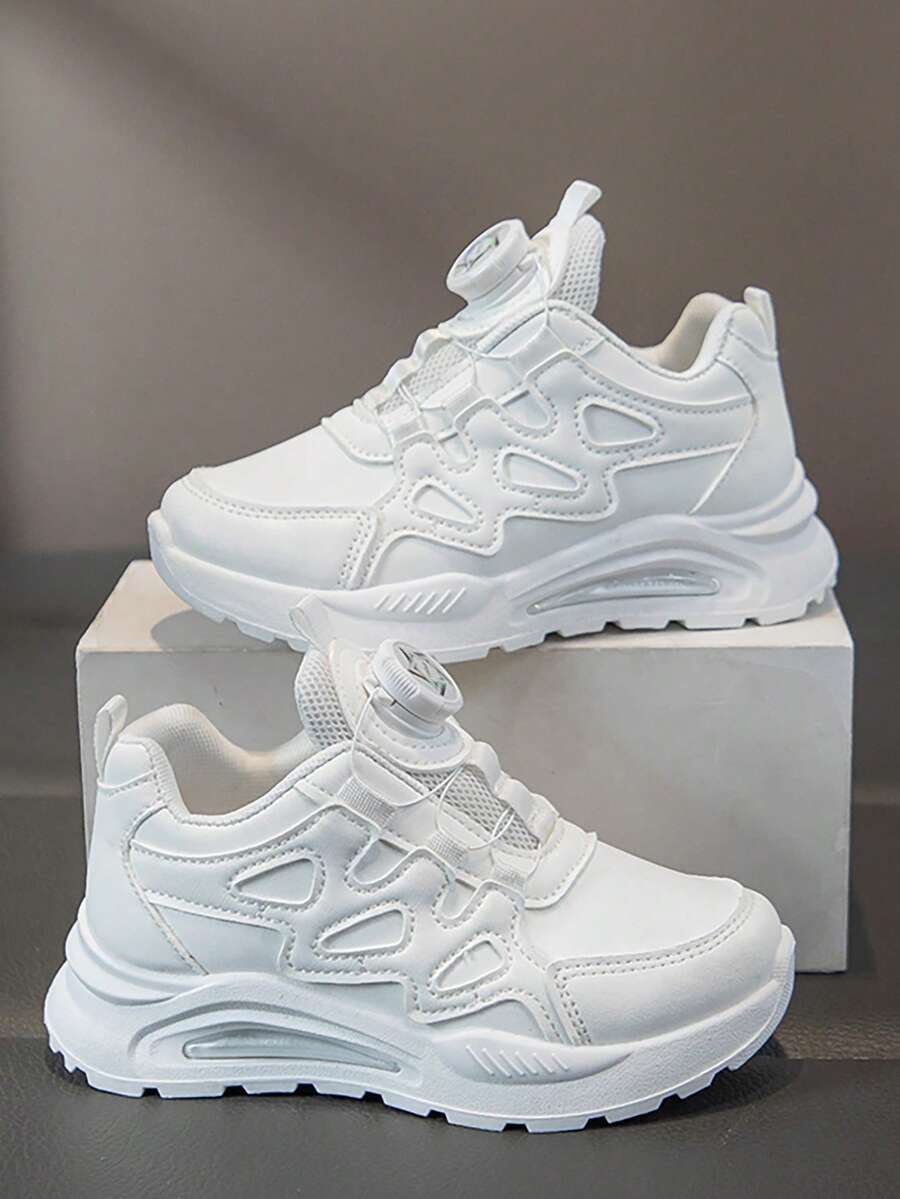 Sepatu Sneakers Kasual Anak dengan Gesper Putar - Bernapas, Anti Selip, Nyaman Dipakai untuk Anak Laki-laki & Perempuan - Pola Polos/Acak - Putih - View 1