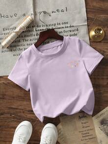 Baby GirlGraffiti English Letter Graphic Print Round Neck Short Sleeve Cute Purple Top - Purple - View 4