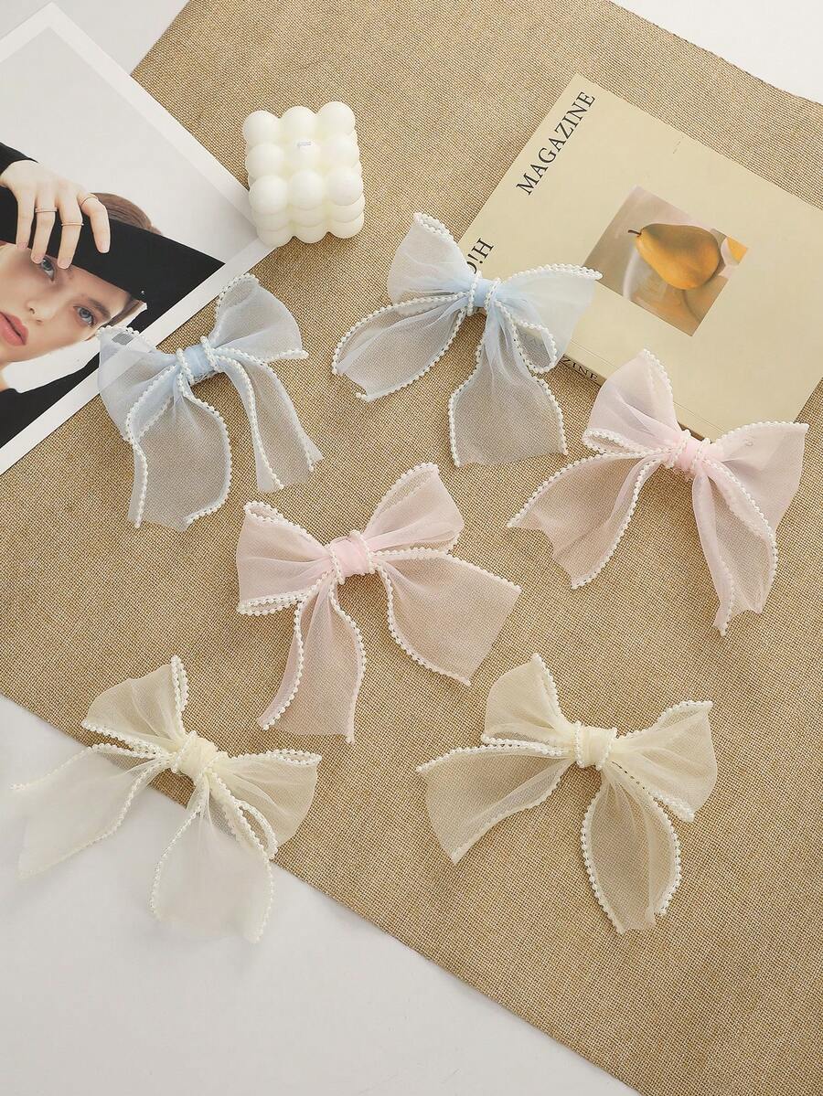 2pcs Minimalist Bohemian Style Pearl Rimmed Bow Hair Clips, Suitable For Daily Wear, School, Travel, Gifting To Girlfriend - Multicolor - View 1