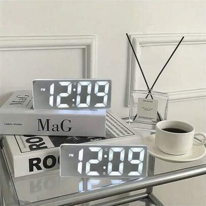 1pc Minimalist Mirror Alarm Clock, High-Definition Smart LED Clock With Temperature Display, Adjustable Brightness, Voice Control, 12/24 Hour Format, USB & Battery Powered - Suitable For Desk Clock, Bedside Digital Alarm Clock, Perfect For Desktop And Bedroom Decor