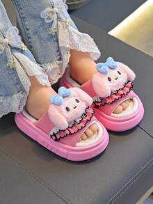 SANRIO Kuromi儿童亚麻拖鞋一双装，透气亚麻室内拖鞋，男女童均适用，适合春秋季穿着。 - 西瓜粉 - 查看 2