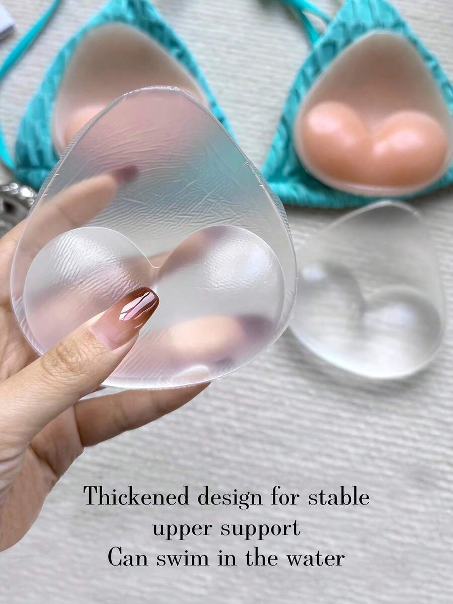 一对可重复使用的硅胶胸垫 - 隐形粘合剂/无衬垫感 - 带衬垫和提拉设计，适用于比基尼、连衣裙、无肩带上衣 - 泳装和内衣，可手洗硅胶胸垫。