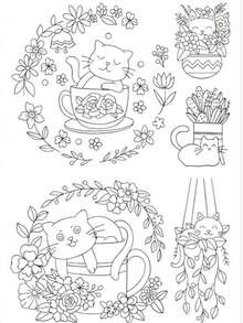 可溶解刺绣稳定剂，适合初学者的预印猫咪和花朵刺绣图案 - A - 查看 17