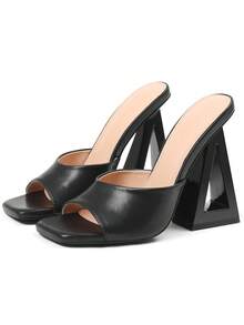 Sexy Women High Heel Sandals Peep Toe Chunky Heel Metallic Black Elegant Luxury Dress Nightclub Bridal Summer Shoes Woman - 黑色 - 查看 5