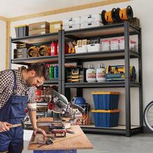 5-Tier Garage Shelving Heavy Duty, Adjustable Storage Shelves, 2500LBS Metal Garage Shelves,Storage Rack For Basement, Warehouse, Pantry, Easy Assembly, Black (Wooden-72''H X 35.4''W X 15.7''D) - 木質 - 高 72 英寸 x 寬 35.4 英寸 x 深 15.7 英寸 - 查看 2