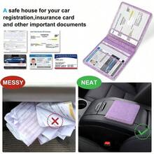 Portadocumentos para Registro e  de Automóvil, Organizador de Guantera de Cuero para Tarjetas y Documentos de Vehículo, Accesorios Esenciales para Compartimento de Auto y Camión, Información Esencial, Tarjetas de Licencia de Conducir, Azul Oscuro - Estilo básico corto + purpurina morada - Ver 4