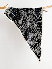 1pc French Retro Cashew Flower Multifunctional Scarf Shawl, Suitable For Daily, Office, Vacation And Other Occasions - Black - View 8